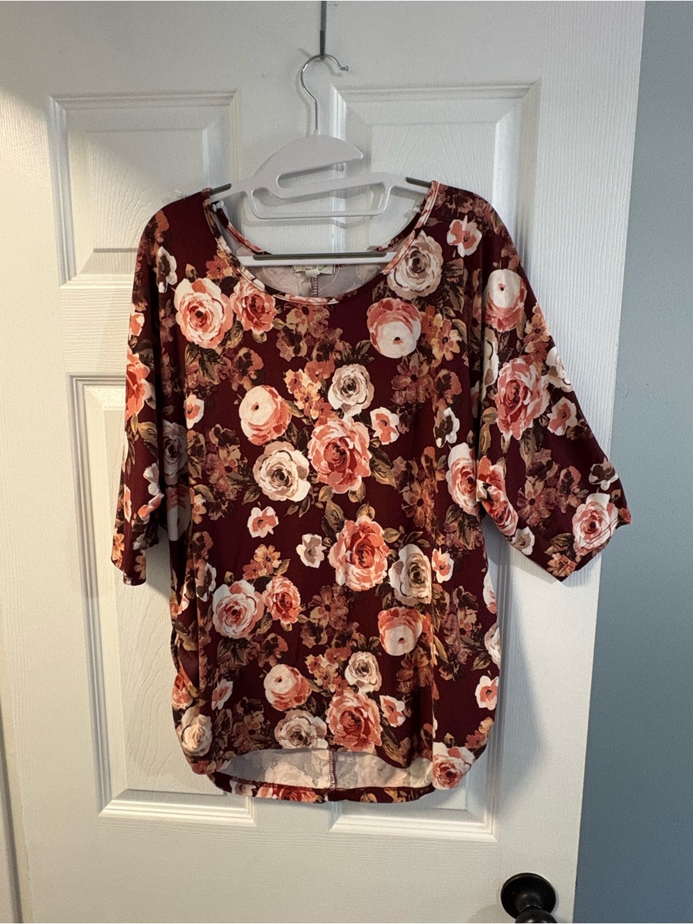 Paper Plane - Women's Floral Scoop Neck Top - Burgundy Floral - 2X